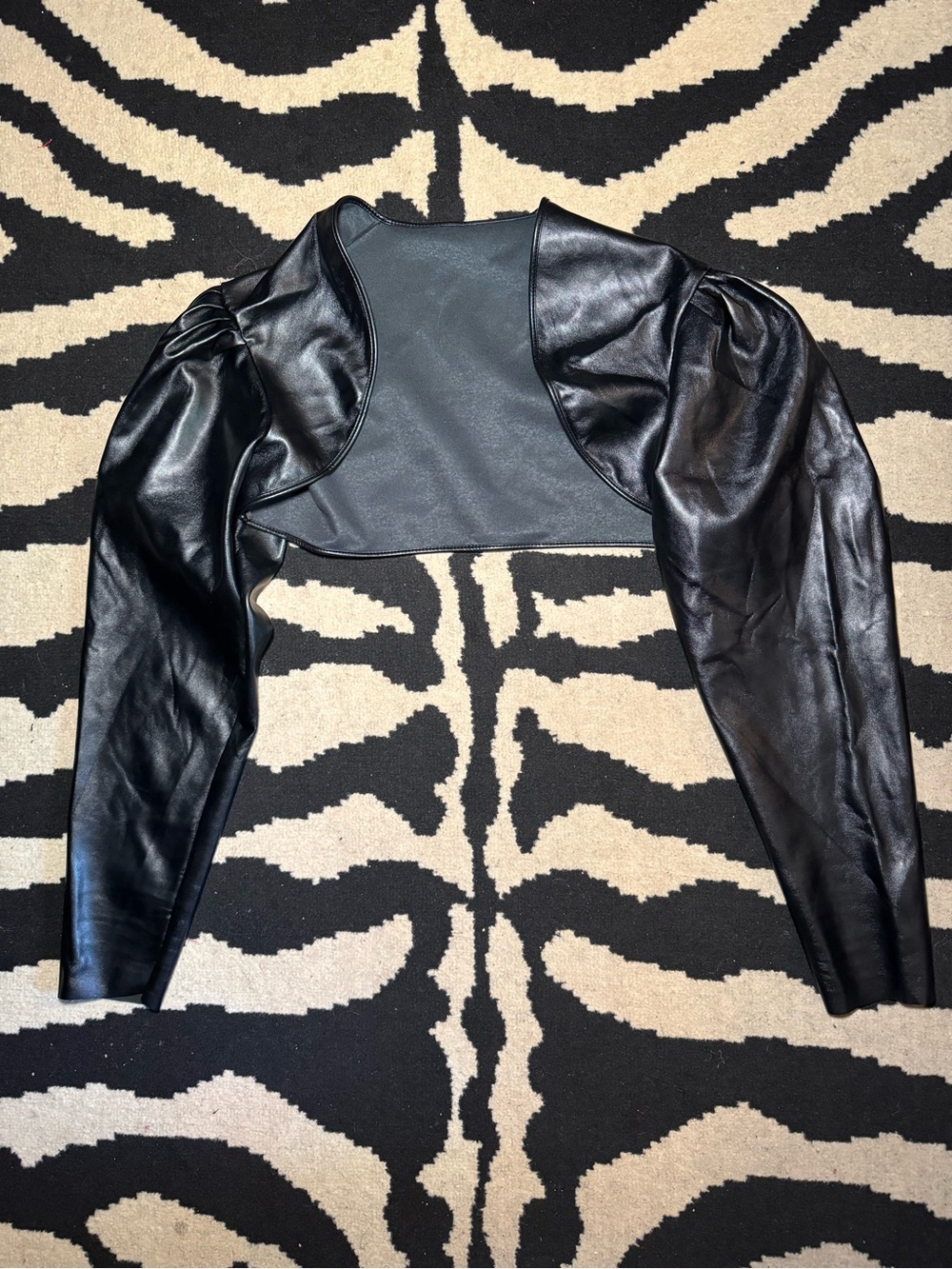 Amazon Black Faux Leather Puff-Sleeve Bolero Shrug